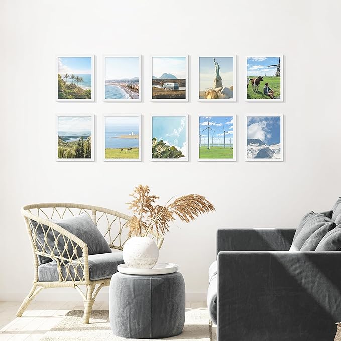 8x10 Picture Frame Set of 10, White Frames 8x10 for Tabletop Display, Horizontal or Vertical Wall Mounting