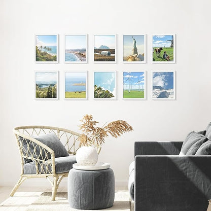 8x10 Picture Frame Set of 10, White Frames 8x10 for Tabletop Display, Horizontal or Vertical Wall Mounting