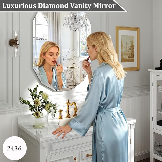 36x24 Inch Beveled Oval Bathroom Mirror, Frameless Copper-Free Silver Mirror, Modern Vanity Mirror, Decorative Wall Mirrors Over Sink for Restroom, Bedroom, Living Room, Bathroom, Entryway