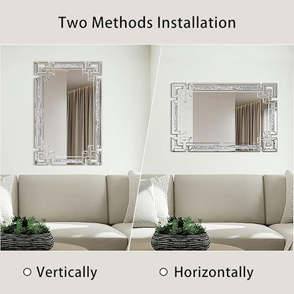 Crystal Crush Diamond Mirror-30 x47 Silver Mirror, Gorgeous Wall Mirror, Rectangle Mirrors for Wall Bathroom, Bedroom, Dining Room and Living Room