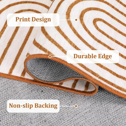 ROYHOME Modern Rug 2.5x10 Runners for Hallways, Abstract Kitchen Runner Rugs Non Slip Bath Runner, Rainbow Washable Rug for Bedroom, Soft Long Rugs for Entryway Bathroom Laundry Dorm, Orange