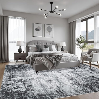4x6 Area Rug Living Room Rug: Washable Modern Abstract Soft Thin Rug Indoor Floor No Slip Stain Resistant Carpet for Bedroom Dining Room Farmhouse Nursery Home Office - Dark-Black