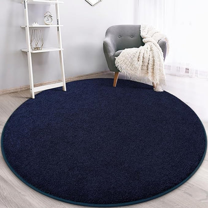 Gifeas Ultra Soft Round Area Rugs for Living Room Bedroom, 4x4 Feet Navy Blue Thickened Memory Foam Modern Indoor Circle Carpets, Non-Slip Comfy Circular Rug for Boys Girls Nursery Room Home Decor