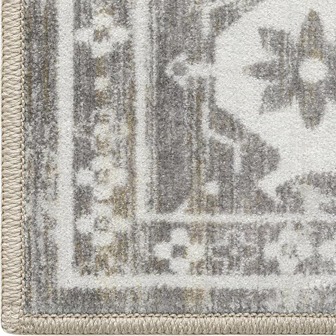 DEXI Area Rugs for Living Room, 5x8 Washable Low Pile Vintage Traditional Rug for Bedroom, Non Slip Indoor Carpet for Dining Office Nursery, Light Grey