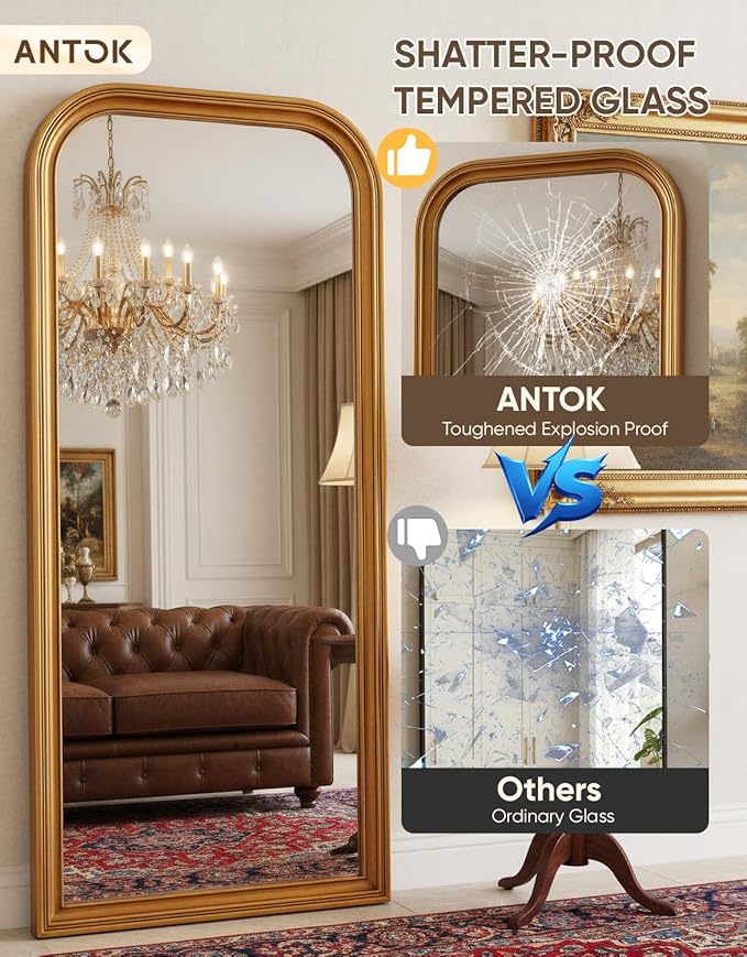 Antok 71"x32" Oversized Full Length Mirror, Extra Large Floor Mirror Freestanding or Wall-Mounted Mirror for Bedroom, Living Room, Cloakroom, Gold