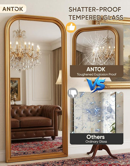 Antok 71"x32" Oversized Full Length Mirror, Extra Large Floor Mirror Freestanding or Wall-Mounted Mirror for Bedroom, Living Room, Cloakroom, Gold