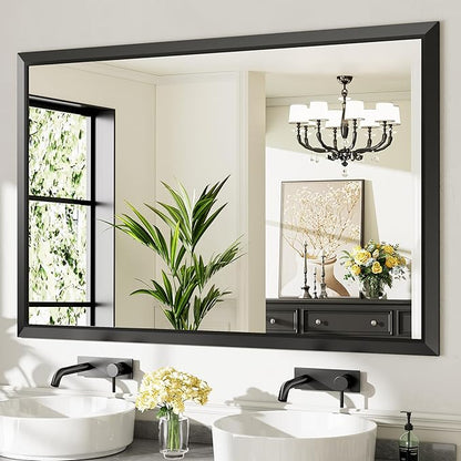 Briivue 60x40 Inch Black Bathroom Mirror for Wall, Thick Metal Framed Rectangle Mirrors for Over Sink, Bedroom, Living Room, Entryway, Anti-Rust, HD Tempered Glass