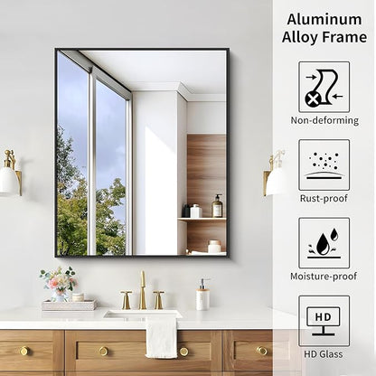 KOCUUY Black Bathroom Mirror, 30x36 Inch Rectangle Mirror for Over Sink, Modern Decorative Wall Mirror for Bedroom Living Room Bathroom, Hang Horizontal/Vertical