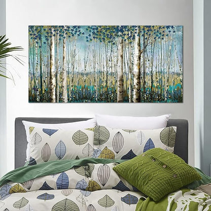 Large Birch Tree Wall Art Framed Forest Landscape Painting - Nature Wall Art for Living Room, Oversized Canvas Pictures for Wall Decor, Green Wall Decor Framed Artwork for Walls 29x58 Inches