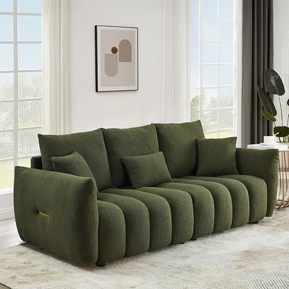 Antetek 78" Modern Sofa Couch, Comfy Deep Seat Teddy Cloud Sofa, Upholstered 3-Seater Boucle Couch, Oversized Loveseat for Living Room, Bedroom, Office, Apartment, Green