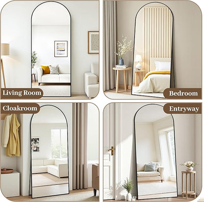 Suidia 72"x44" Arched Full Length Mirror with Stand, Full Body Mirror with Aluminum Frame, Freestanding/Leaning/Wall-Mounted, Floor Mirrors for Bedroom, Living Room, Entryway, Dressing Room, Black