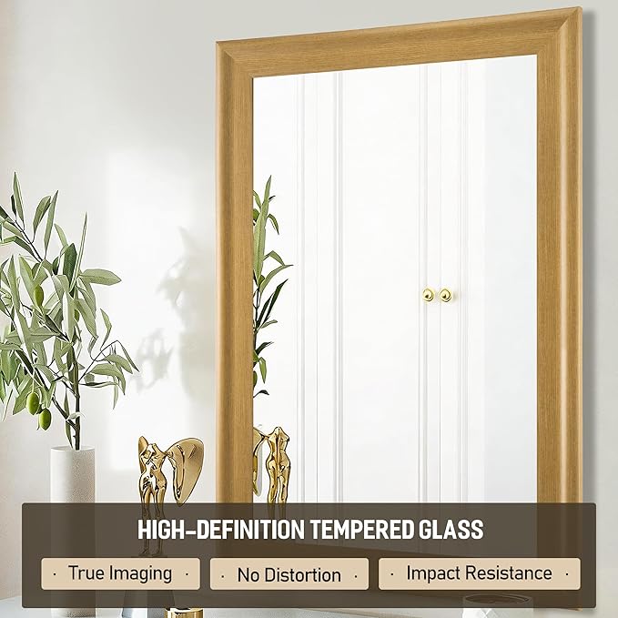 CULER Natural Wall Mirror for Bathroom,Rectangle 24 x 36 inch Hanging Vanity Mirrors with Wood Grain Frame for Living Room,Bedroom,Entryway