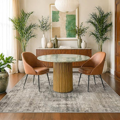 Hazo Haus Farmhouse Washable 5x7 Area Rug for Living Room, Neutral Brown Gray Taupe Distressed Style for Bedroom & Dining Room, Non-Slip Low-Pile Stain Resistant