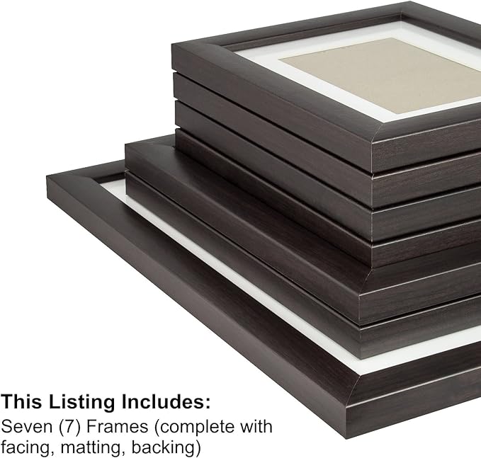 Craig Frames 23247778 Picture Frame 7-Piece Wall Set, Brown Frames, White Display Mats