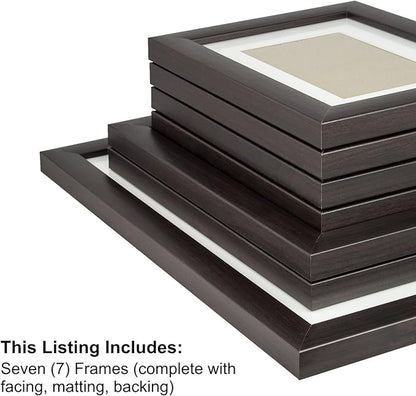 Craig Frames 23247778 Picture Frame 7-Piece Wall Set, Brown Frames, White Display Mats