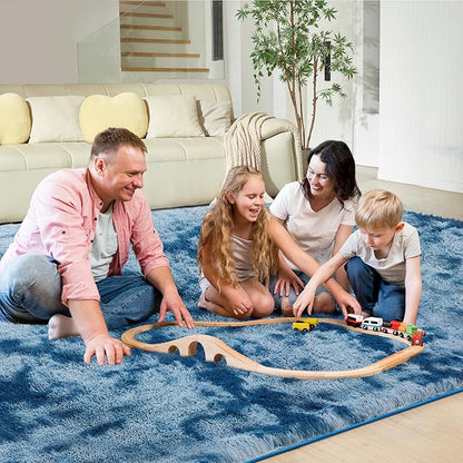 Ultra Soft Rug for Living Room, 9X12 Fluffy Shag Area Rug for Bedroom, Modern Shaggy Carpets Fuzzy Rug for Teens Dorm Nursery Home Decor Aesthetic, Upgrade Anti-Skid Durable, Tie-Dyed Blue Grey