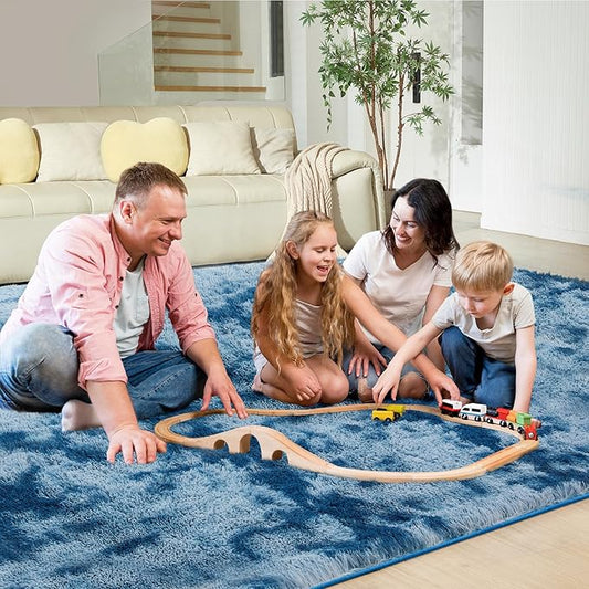 Ultra Soft Rug for Living Room, 5X8 Fluffy Shag Area Rug for Bedroom, Modern Shaggy Carpets Fuzzy Rug for Teens Dorm Nursery Home Decor Aesthetic, Upgrade Anti-Skid Durable, Tie-Dyed Blue Grey