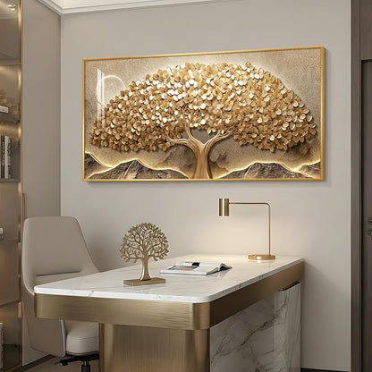 Large Framed Gold Tree of Life Wall Art for Living Room, Modern Contemporary Golden Tree Painting Prints Artwork for Walls, Luxury Elegant Picture for Bedroom Kitchen Hallway Office Wall Decor, 30x60