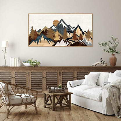 SIGNINART Vintage Mountain Framed Canvas Wall Art, Boho Sunrise Art Prints, Forest Nature Wilderness Art Paintings, Modern Farmhouse Woodcut Style Wall Decor for Living Room Bedroom, Office 20"x40"