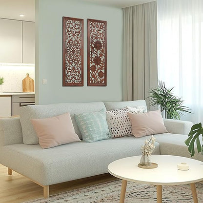Wooden Designer Wall Hanging Plaques, Wall Plaque Wall Décor Plaques - 36x12 Inch Set of 2 - Burnt, Elegant Sculpture Wall Décor Panel to Enhance the Décor of Your Room or Office