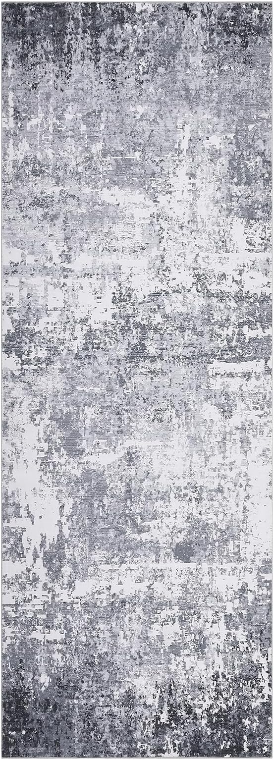 ROYHOME Modern Abstract Runner Rug 2x5 Washable Non Slip Stain Resistant Rug for Bedroom Living Room Non Shedding Low Pile Indoor Floor Cover,Light Grey