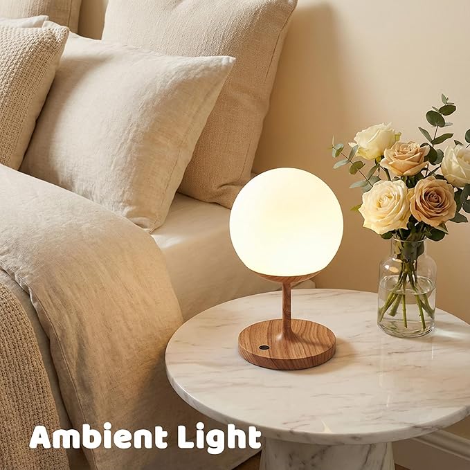 WEILAILUX Cordless Table Lamp with Globe Shade, Rechargeable Dimmable Bedside Light, Shower Lamp Waterproof, Touch Control, 8-72 Hours Runtime, 2700K Warm White for Indoor Outdoor (Gold, Short)