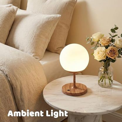 WEILAILUX Cordless Table Lamp with Globe Shade, Rechargeable Dimmable Bedside Light, Shower Lamp Waterproof, Touch Control, 8-72 Hours Runtime, 2700K Warm White for Indoor Outdoor (Black, Short)