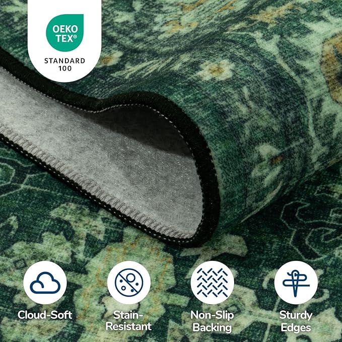 Lessymo Washable Area Rug for Living Room,8x10 Green Large Rugs with Non-Slip Backing,Soft Boho Carpets for Bedroom Dining Room Nursery Home Office