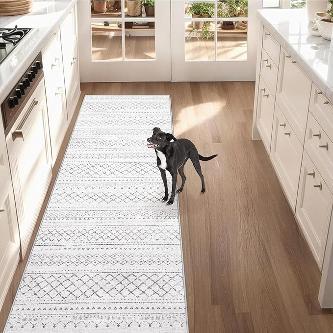 Runner Rug 2x5 Boho Geometric Area Rugs: Small Washable Kitchen Rug, Soft Non Slip Moroccan Long Hallway Rugs for Bedroom Bathroom Laundry Entryway Staircase Foyer(Dark Grey,2X5)