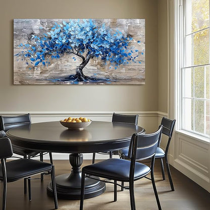SERIMINO Tree of Life Large Wall Art Prints, Blue Tree Abstract Canvas Art Wall Decor, Nature Plant Artwork for Walls, Modern Aesthetic House Decorations Living Room Bedroom Home Office 29"X57"