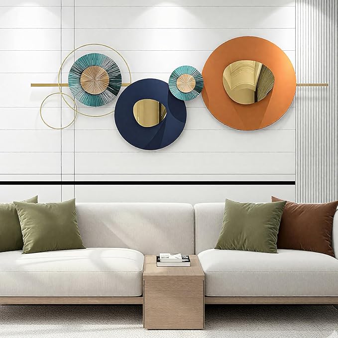Lucky Monet Large Wall Decor for Living Room, Modern Metal Wall Art, 3D Geometric Round Wall Sculpture 59"x23" Wall Hanging Artwork Decoration for Dinning Room Bedroom Entryway