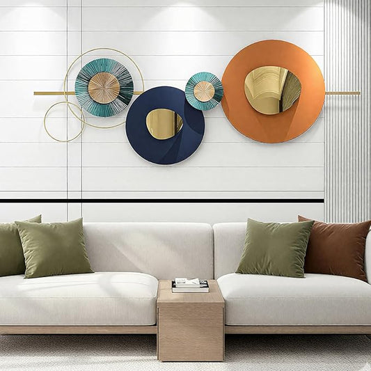 Lucky Monet Large Wall Decor for Living Room, Modern Metal Wall Art, 3D Geometric Round Wall Sculpture 59"x23" Wall Hanging Artwork Decoration for Dinning Room Bedroom Entryway