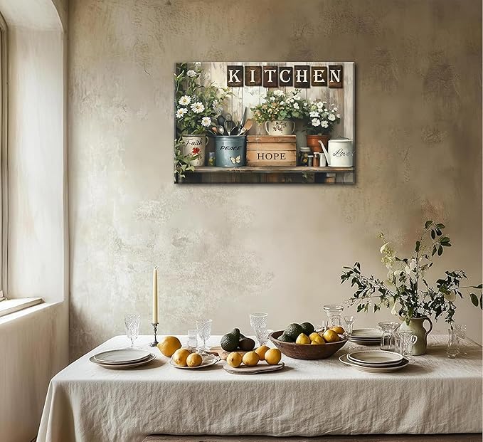 Rustic Kitchen Canvas Wall Art Inspirational Kitchen Painting Picture Decor Country Still Life Floral Poster Print Artwork for Restaurant Home Decoration