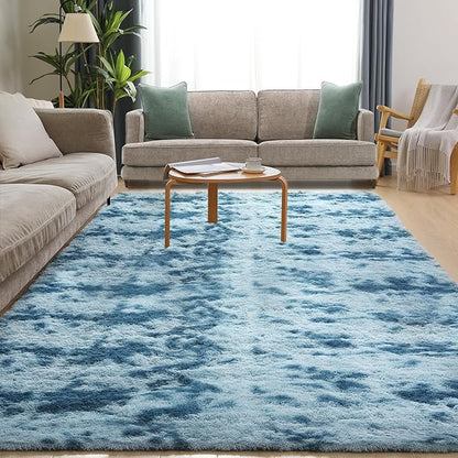 Puremy Luxury 3x5 Area Rug, Ultra Soft Rugs for Living Room, Plush Carpet Rugs for Bedroom, Non-Slip Indoor Rug for Nursery, Study Room, Playroom, Home Decor, Tie-Dyed Blue