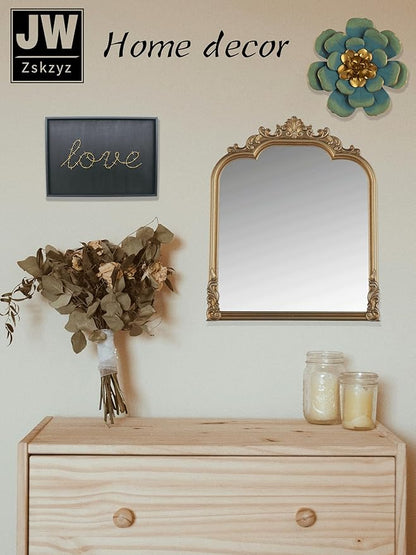 19.8"x15.7"Antique Gold Arched, Antique Baroque Wall Mirror Decoration, Hanging Wall Mirror Fireplace,Entrance,Living Room,Bedroom,Kitchen,Farmhouse,Bathroom Home Decor(Gold)