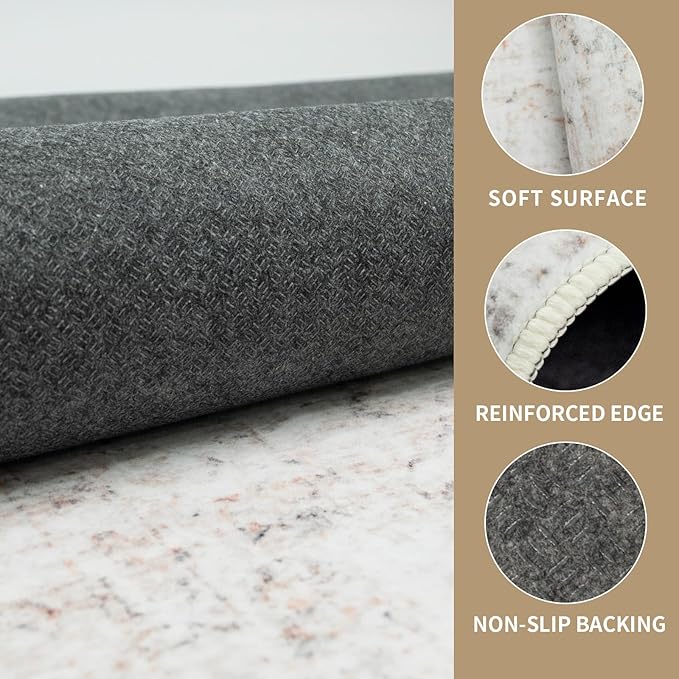 Washable 6×9 Area Rug for Living Room, Vintage Floral Rug Soft Non Slip Stain Resistant Boho Carpet for Indoor Bedroom Dinning Room Home Office Beige New