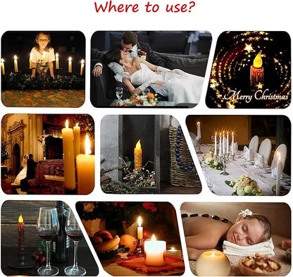 CVHOMEDECO. Real Wax Hand Dipped Battery Operated LED Timer Taper Candles Rustic Primitive Flameless Lights Decor, 4-3/4 Inch, Orange, 3 PCS in a Package