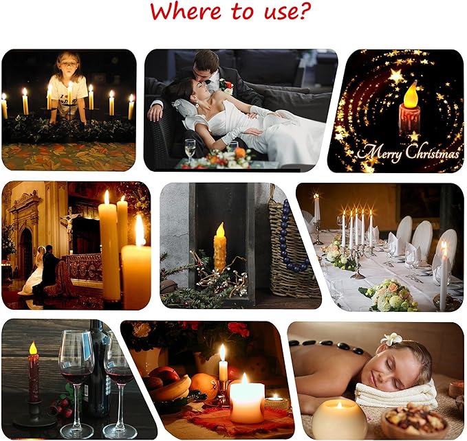 CVHOMEDECO. Real Wax Hand Dipped Battery Operated LED Timer Taper Candles Rustic Primitive Flameless Lights Decor, 4-3/4 Inch, Orange, 6 PCS in a Package