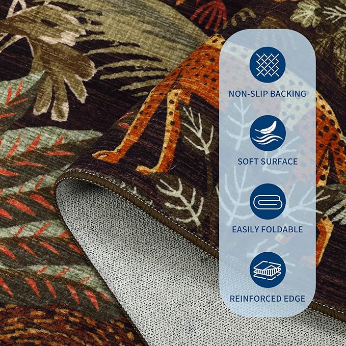 GarveeHome Area Rugs 8x10 for Living Room, Jungle Animal Large Washable Rug Soft Non Slip Backing Floor Mat Carpet Indoor Thin Accent Rug for Bedroom Dining Room Playroom Nursery Home Decor