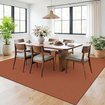 KOZYFLY Orange 6x9 Dining Room Rugs, Washable Area Rug for Living Room, Non Slip Rugs for Bedroom, Braided Floor Carpet for Nursery, Office, Cotton Rug Home Indoor Decor, Burnt Orange/Tan