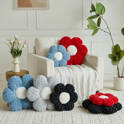Flower Pillows, Decorative Throw Pillow with Soft Plush for Couch, Flower Shaped Pillow Home Decor Daisy Pillow for Bed (Grey Blue, 19.6 Inches)