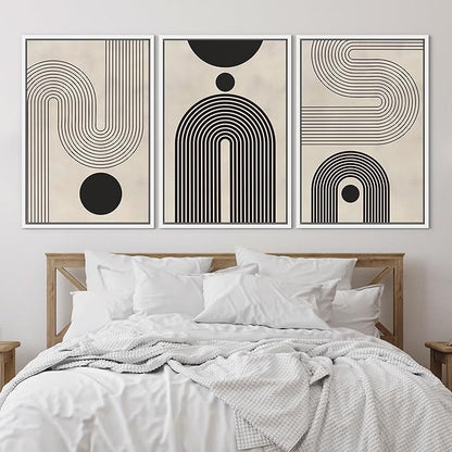 SIGNLEADER Framed Canvas Print Wall Art Set Duotone Geometric Black & White Polygons Abstract Modern Art Geometric Zen Mid-Century for Living Room, Bedroom, Office - 16"x24"x3 WHITE