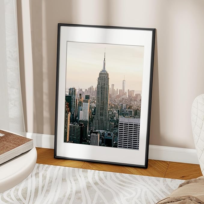 Fun Memories 19x27 Picture Frame Black, Aluminum Frames 19 x 27 for Wall, Modern 19 by 27 Poster Frames for Home Decor, 19x27 Frame with Mat for 16x21, 19 x 27 Frame with Real Glass