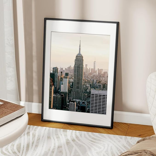Fun Memories 19x27 Picture Frame Black, Aluminum Frames 19 x 27 for Wall, Modern 19 by 27 Poster Frames for Home Decor, 19x27 Frame with Mat for 16x21, 19 x 27 Frame with Real Glass