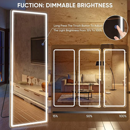 Antok LED Full Length Mirror with Light, 71"x32" Lighted Full Body Mirror with Stand, Dimmable & 3 Color Lighting Standing/Leaning/Wall Mounted Vanity Mirror for Bedroom Cloakroom Livingroom(Rect)