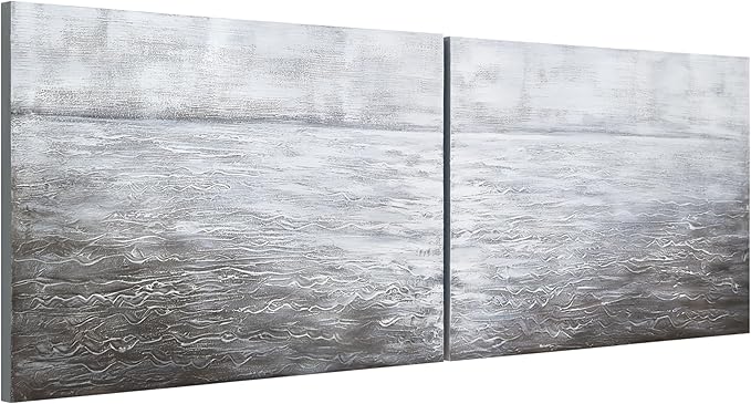 Empire Art Direct Abstract Wall Art Textured Hand Painted Canvas by Martin Edwards, Diptych, 24" x 36" each, Silver Light