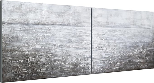 Empire Art Direct Abstract Wall Art Textured Hand Painted Canvas by Martin Edwards, Diptych, 24" x 36" each, Silver Light