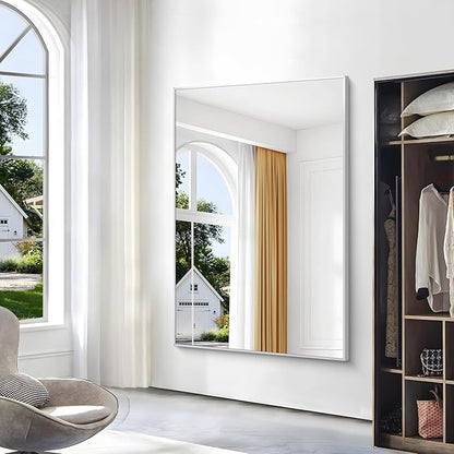 BONEWEI Silver Bathroom Mirror,60x40 inch Wall Mirror for Bathroom Wall Mounted,Large Rectangle Mirror for Bathroom Over Sink,Modern Metal Frame for Living Room,Bedroom Entryway,Horizontal/Vertical