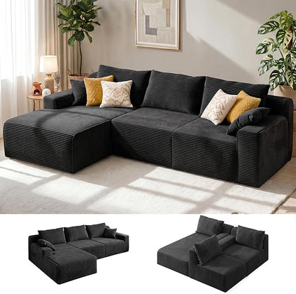 Homkdom Boneless Modular Sectional Couch, Cloud Couch L-Shaped Sofa with 61.5" Deep Seat & Left Facing Chaise – Deep Grey, 6 Configurations for Small Space Apartment, No Assembly