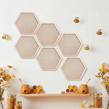 Ripeng 6 Pcs Honey Comb Decorations 11.8 Inch Hexagon Wall Decor Farmhouse Wood Earthy Hexagon Wall Panels Modern Hollow Carved Design Rustic Abstract Decor for Living Room Kitchen(Hollowed Style)
